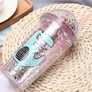 Botella de agua de doble capa a prueba de fugas para niños, botella de paja de plástico de 15 <span class=keywords><strong>oz</strong></span> para escuela, viaje, Picnic, Camping - Product Image 4