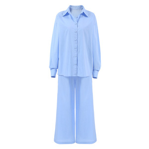 <span class=keywords><strong>Pigiama</strong></span> autunno 100% <span class=keywords><strong>donna</strong></span> cotone biologico 2 pezzi set <span class=keywords><strong>pigiama</strong></span> moda manica lunga <span class=keywords><strong>blu</strong></span> abbigliamento da notte indumenti da notte - Product Image 5
