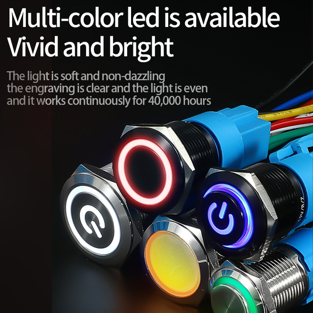 Hot Sales 16mm High Head Power logo with Led Light  Momentary  Latching Function Black Metal Stainless Steel Push Button Switch