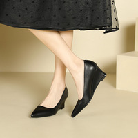 Escarpins compensés à bout pointu pour femmes, en cuir véritable lisse, à enfiler, talon bas compensé, chaussures de bureau et de cérémonie, vente en gros OEM ODM