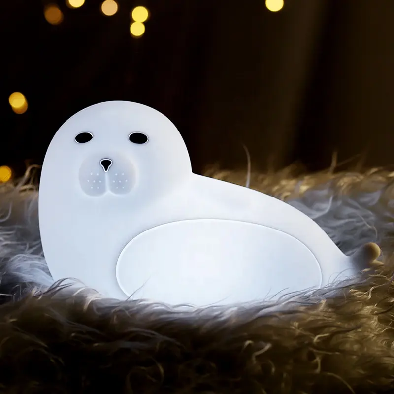 Penjualan Laris Lampu Malam Singa Laut Imut Berubah Warna Silikon Lembut Hewan untuk Kamar Tidur untuk Hadiah Anak-anak