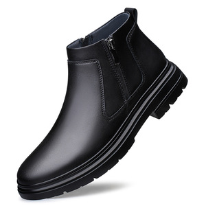 Nouvelles bottes en cuir véritable noires simples pour hommes, toutes saisons, confortables, pratiques, fermeture éclair latérale, Zhongbang décontractées - Product Image 5