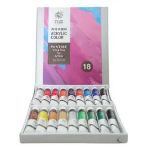 Wintree factory sale OEM 18 Color 12ML for artist painting Cheap Non-toxic acryl paints Acrylic color paint sets