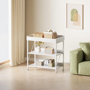 Meuble bébé compact, table à <span class=keywords><strong>langer</strong></span> blanche pour la crèche, station à couches imperméable, rangement mobile avec roulettes, <span class=keywords><strong>commode</strong></span> en tissu - Product Image 1