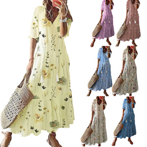 Vestido Largo Casual para Mujer, Estilo Dulce y Holgado, Cuello en V, Manga Farol, Estampado Multicolor, Estilo Retro Simple para Primavera - Product Image 6