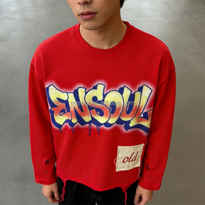 T-shirt OEM ODM personalizzata DTG con spalle scese, in cotone primaverile a manica lunga <span class=keywords><strong>da</strong></span> uomo, taglio squadrato oversize con orlo grezzo e etichetta - Product Image 1