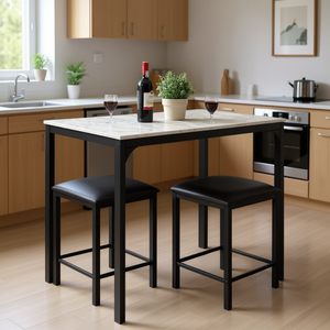 Ensemble de table de bar 3 pièces, cadre en métal carré, mobilier de bar moderne pour cuisine, options noir et blanc, design contemporain - Product Image 2