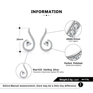 Neuankömmling kubische Zirkon Ohrringe Sterling Silber einfaches Design Ohrringe Frauen