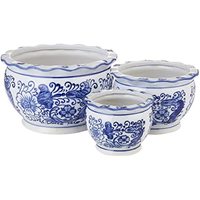 Vente en gros de grands pots de fleurs en céramique bleue et blanche chinoise pour jardin
