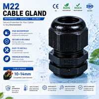 Presse-étoupe M22 en nylon étanche à l'eau et à la poussière IP68 pour câbles de 10 à 14 mm (Basse/haute tension)