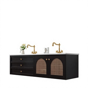 Retro French-style <b>Smart</b> <b>Lighting</b> Defogging Mirror Stone Slab Ceramic Sink Wall-Mounted Bathroom Vanity - Product Image 6