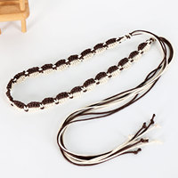 Ceinture tressée bicolore en coton ciré style ethnique vintage pour femme, accessoire de vacances simple et décontracté pour robes et pantalons
