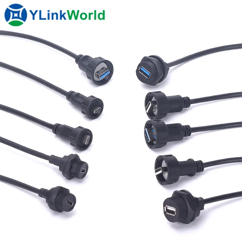 waterproof usb 2.0 3.0 connector type c data wire male female circular socket plug pcb mini micro usb cable adapter connector