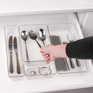 مقسم أدراج فضي خالي من BPA شفاف ، علبة أواني شفافة لشوك وأدوات سكاكين - Product Image 5