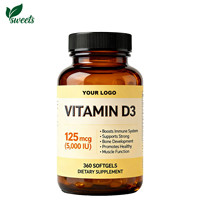 Gélules molles personnalisées de Vitamine D3 5000 UI 100 µg et K2 MK7 pour adultes, 360 unités, soutien articulaire, dentaire et osseux