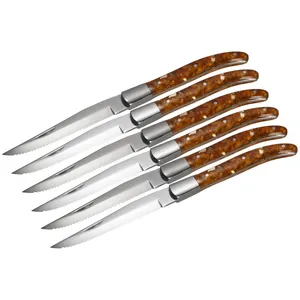 Laguiole Style Spanish Acrylic Handle Stainless Steel Steak Knife with half Serrated Blade