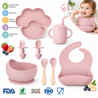 Ensemble de vaisselle pour bébé en silicone, assiette, bol, bavoir, tasse, cuillère, fourchette, vaisselle réutilisable pour enfant, fourniture OEM ODM