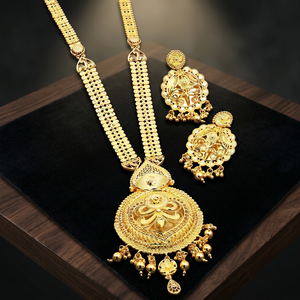 ชุดสร้อยคอและต่างหูทองชุบไมโคร 14K/18K/24K ลายดอกไม้ ขายส่ง ความยาว 24 นิ้ว เครื่องประดับงานแต่งงาน - Product Image 5