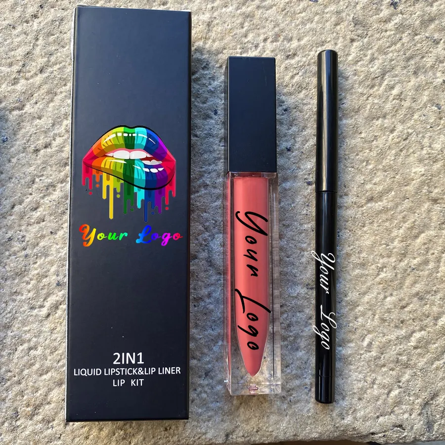 Private Label Custom Lip kit OEM Atacado 12 Cores Maquiagem Batom Set Com Lipliner À Prova D' Água Líquido Matte Batom Kit