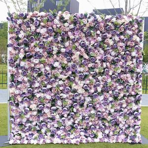Venta de Fábrica: Panel Floral Enrollable Morado para Decoración de Bodas, Fondo de Pared de Flores de 8 pies x 8 pies, Decoración para Eventos - Product Image 2
