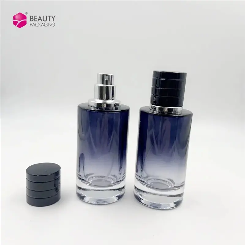Wholesale Round Shape Atomizer Perfume Bottle 30ML 50ML Gradient Color Glass Spray Bottle with Shiny Silver Color Cap