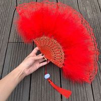 Éventails pliants festifs à une seule couche, en dentelle et plumes, avec armature en plastique ajourée, pour cadeau de mariage, personnalisables