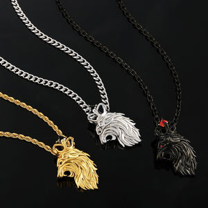 KRKC Mode Hip Hop Perhiasan Mempesona Baja Tahan Karat Berlapis Rhodium Es Berlian Imitasi Bening Mahkota Besar Liontin Kepala Singa - Product Image 1