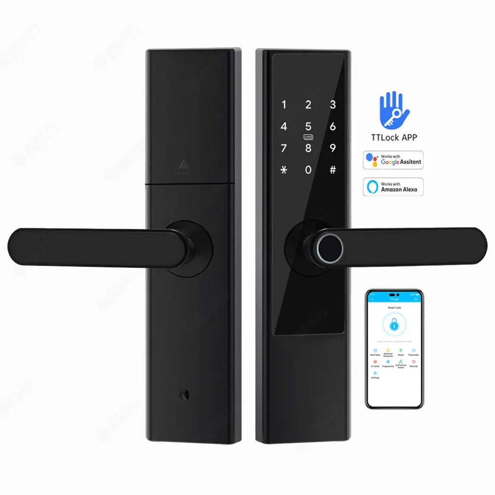 Accueil TTlock Ble App Serrure de porte intelligente Empreinte digitale Mot de passe Serrure numérique intelligente Nfc Rfid Carte-clé Serrure de porte électrique intelligente