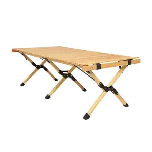 TOPIND חיצוני נייד קמפינג שולחן מתקפל שולחן עץ מתגלגל שולחן לקמפינג פיקניק