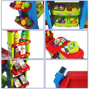 Chariot de comptoir de supermarché pour 2 enfants et plus de 30 pièces, accessoires alimentaires de jeu inclus avec Machine de <span class=keywords><strong>caisse</strong></span> <span class=keywords><strong>enregistreuse</strong></span> - Product Image 3