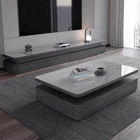 Ensemble table basse et meuble TV carré en bois, design moderne et luxueux, durable, avec plateau en pierre frittée et rangement, pour salon et maison