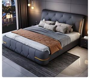 कारखाने की कीमत आधुनिक लक्जरी बेडरूम फर्नीचर बड़े डबल बेड फ्रेम चमड़े सेट भंडारण प्रकाश के साथ नरम अप-होल्स्टेड बेड - Product Image 2