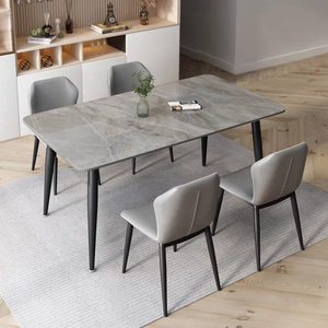 Ensemble de table à manger rectangulaire en pierre frittée de marbre de luxe, tables à manger modernes, meubles de salle à manger, table et chaises - Product Image 2