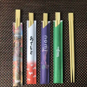 Sumpit Grosir Logo Kustom Bermerek Lengan Sushi Lengan Penutup Semi Kertas untuk Sumpit Bambu Sumpit Logo Kustom