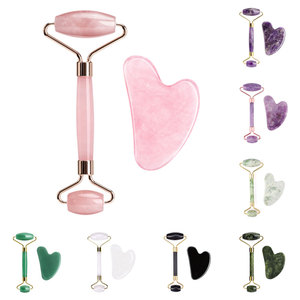 Rouleau de jade en quartz rose personnalisé avec logo, rouleau de jade, Gua Sha, masseur facial, rouleau de jade en cristal naturel, ensemble Gua Sha pour application sur le visage - Product Image 2
