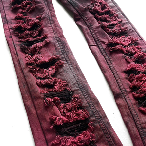 Pantalones Vaqueros Acampanados para Hombre, Color Rojo <span class=keywords><strong>Vino</strong></span> Degradado, Denim Desgastado, Estilo Punk Urbano, Venta al por Mayor OEM ODM - Product Image 4