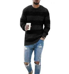 High Quality Cashmere Sweater Men Winter O-Neck Long Sleeve Striped Knitted Pullover Sweaters