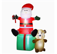 Père Noël gonflable assis sur une boîte cadeau avec un ours et une canne en sucre, décoration lumineuse de jardin de Noël pour la fête des fêtes, accessoire de présentation