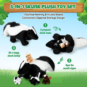 Juego de 5 Peluches de Mapache V400 de Alta Calidad, Personalizados, de 14 Pulgadas, Mapache Mamá con 4 Cachorros en su Vientre con Cierre - Product Image 3