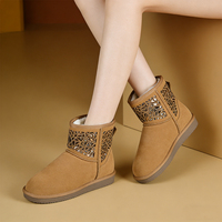 Sepatu Bot Salju Wanita Setinggi Betis |   Bagian Atas dari Kulit Sapi Imitasi, Sol Luar TPR, Lapisan Bulu Imitasi, Sepatu Bot Musim Dingin Hangat Anti-Selip