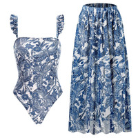 Maillot de bain une pièce pour femme à bretelles à volants français rétro couvert ventre minceur maillot de bain jupe de plage en mousseline de soie