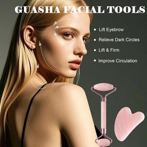 <b>Jade</b> <b>Roller</b> and Gua Sha Combo for Under-eye Puffiness Relief Gift Set Custom Logo Wholesale High Quality Rose Quartz <b>Roller</b> - Product Image 2