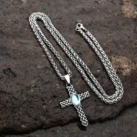 Collier unisexe en acier inoxydable avec pierre opale, design nordique, souvenir scandinave, croix celtique, bijoux vikings