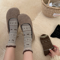 Chaussettes mi-mollet pour femme en jacquard épais Fair Isle, en coton, style Instagram, tendance printemps-automne, blanches, à motifs floraux délicats