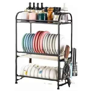 All in one Kitchen Organizer Stainless Steel Plates Drying Rack Multifunctional Kitchen Spice bottle plate Storage Rack