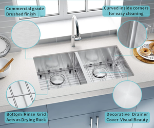 Évier de cuisine de luxe à double cuvette en acier inoxydable 304 nouveau design sous plan avec égouttoir en acrylique formes de cuvette rondes rectangulaires - Product Image 2