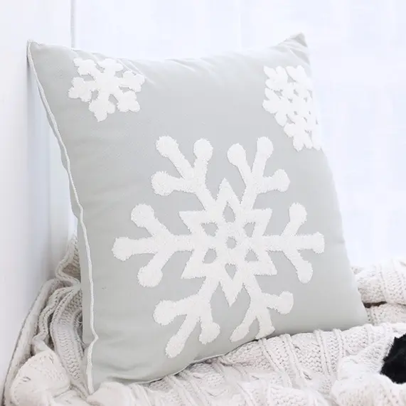 Cotton Throw Pillow Covers Manufacturer Sale Fashion Custom Color Cotton Snowflake Print Zipper Throw Pillow Cover