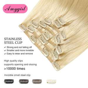 Extensions de cheveux à clips de qualité salon, cheveux Remy blonds, 7 pièces, cheveux vierges à cuticules intactes, extensions de cheveux à clips, cheveux humains véritables - Product Image 3
