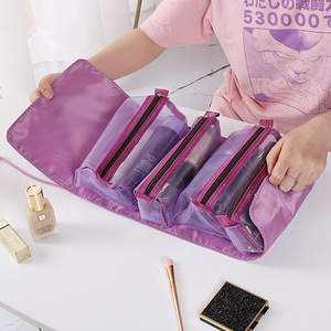 Trousse de maquillage 4 en 1, sac de rangement pour cosmétiques, trousse de toilette, pochette détachable pour soins de la peau, organisateur de voyage violet - Product Image 1