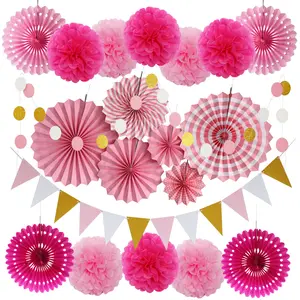 Ensemble de décorations de fête en papier coloré, Pom Poms en papier de soie, boules en nid d'abeille pour décoration de fête Fiesta